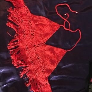 F21 red crochet festival style crop top